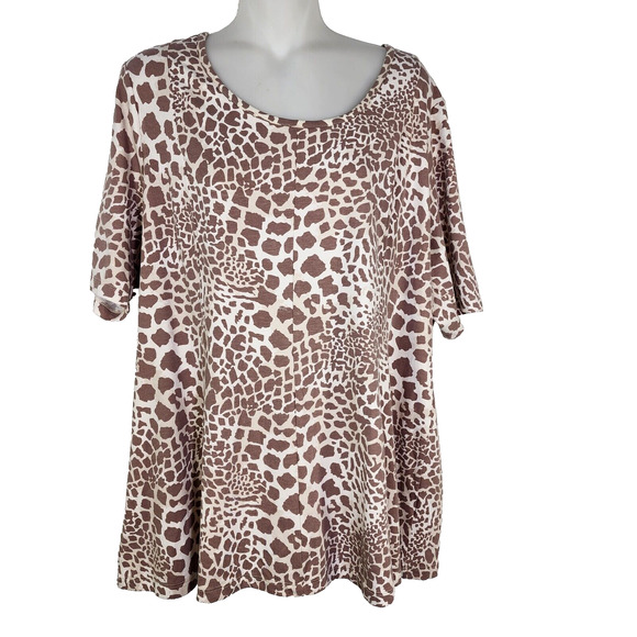 Denim & Co. Womens Tunic Top XLP Fit & Flare Taupe Animal Print Stretch A308809 - Picture 1 of 9